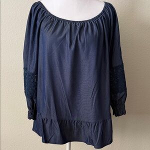 Mlle Gabrielle Midnight Blue Blouse with Lace Accents